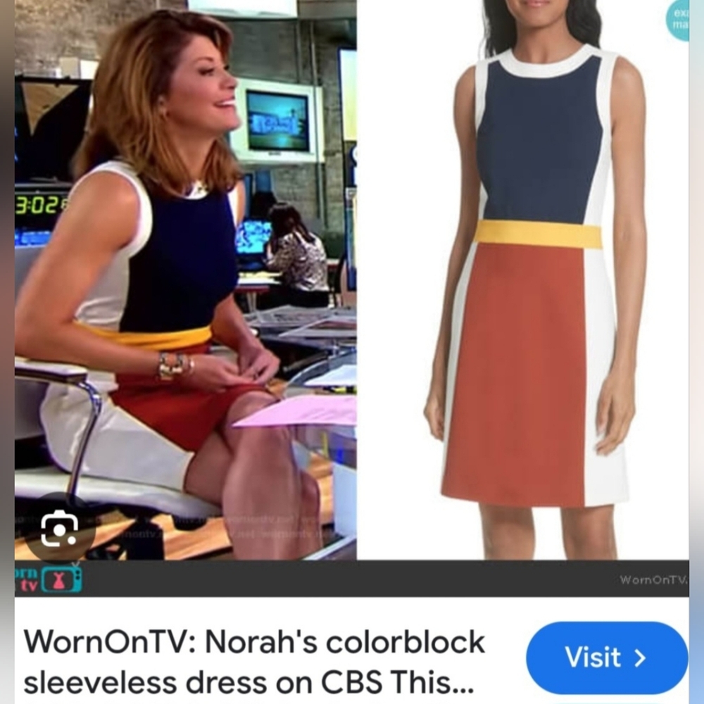 Tory Burch Mya Midi Dress Stretch RayonBlend Colorblock Terracotta/Navy/White XL